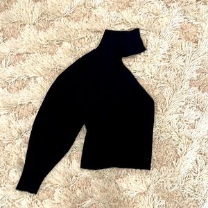 Zara Ribbed Cut Out Cropped Sweater Black Long Sleeve Size Small